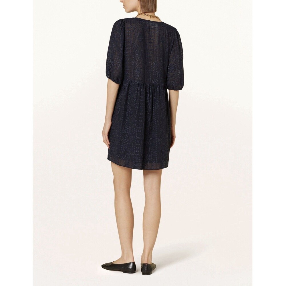Ba&sh Brancia Short Navy Dress Flared Eyelet Sz M US 6 Quiet Luxury V Neck  $345 - Picture 7 of 16
